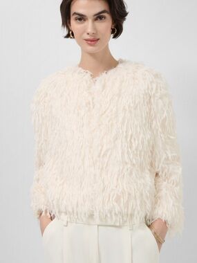 Roberto Verino Jacket in white faux feather pattern fabric size XS New with Tags